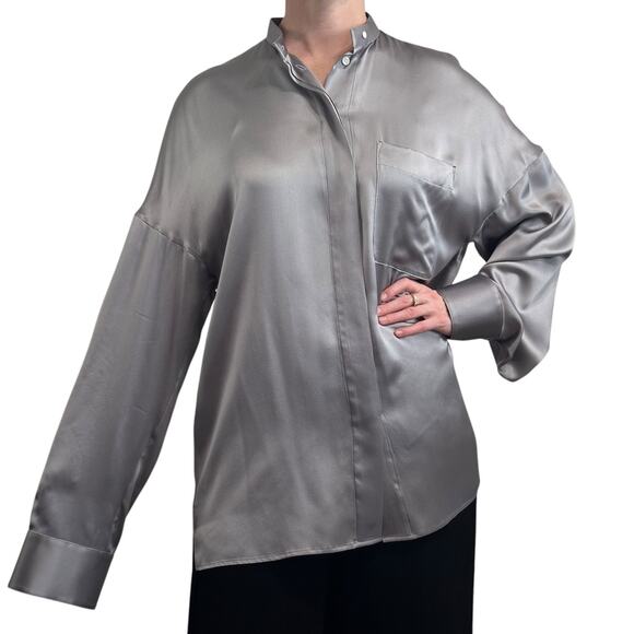 Haider Ackermann Silver Silk Charmeuse Oversized Top size FR 34 - Picture 4 of 15